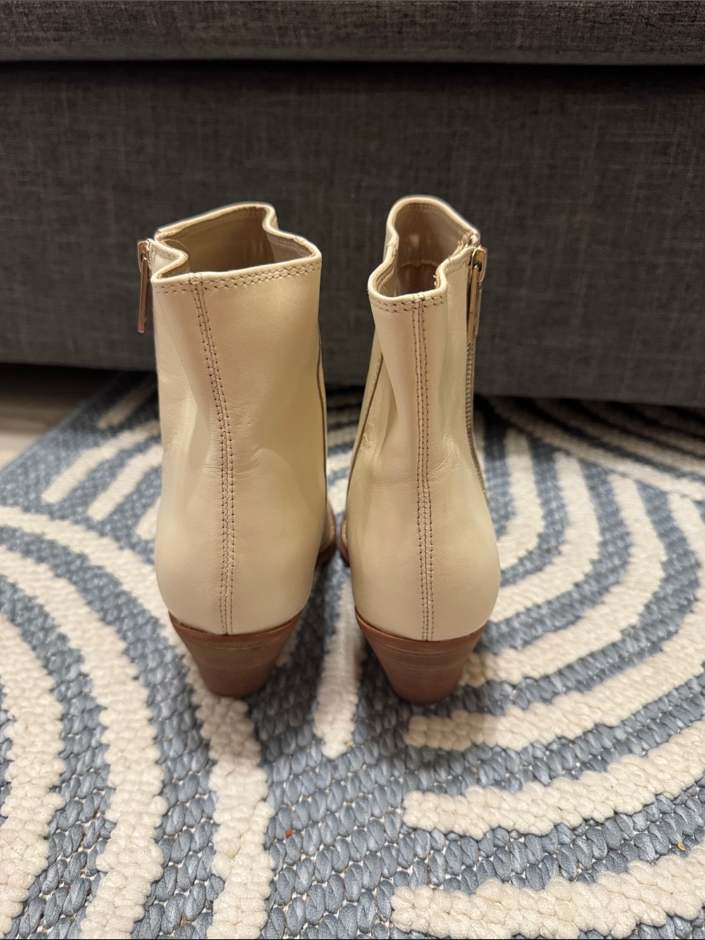 Sam Edelman Jane Cream Leather Western Ankle Boots Pointed Toe Size 9 - Picture 5 of 7